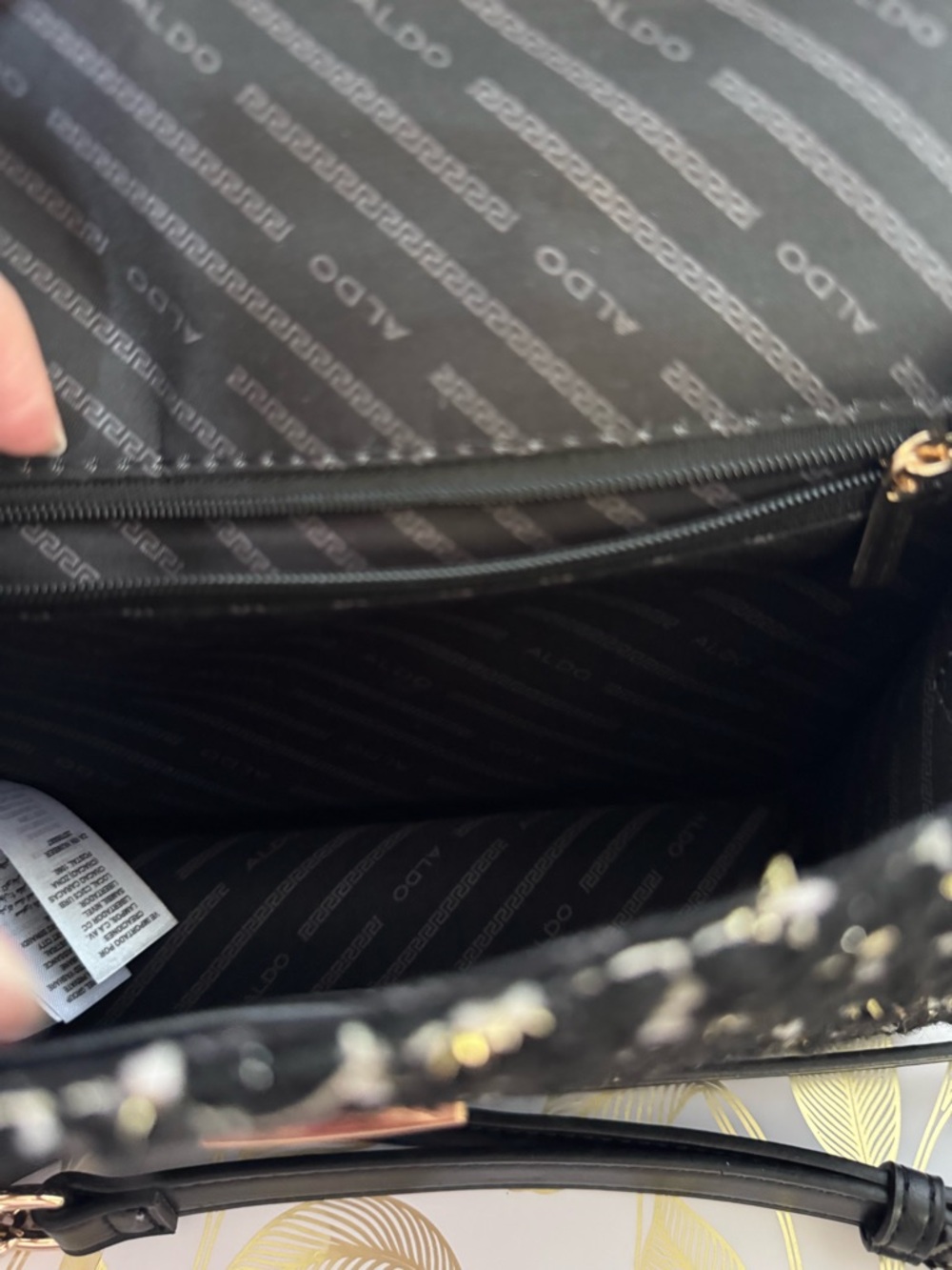 ALDO Black Tweed Top-Handle Bag with Gold Chain Accent - Picture 9 of 11